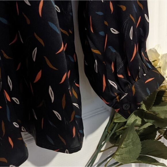 Tucker Long Sleeve Polo Blouse Space Cake Silk Top - Picture 8 of 10